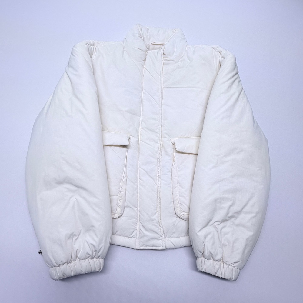 Scoop Womens Ivory Puffer Jacket Size M 8-10 Utility Pockets Zip Up SS-2